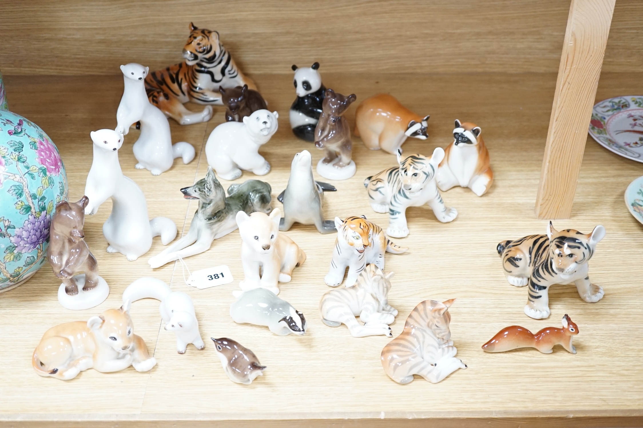 A quantity of Russian ceramic animal ornaments, tallest 19cm. Condition - good